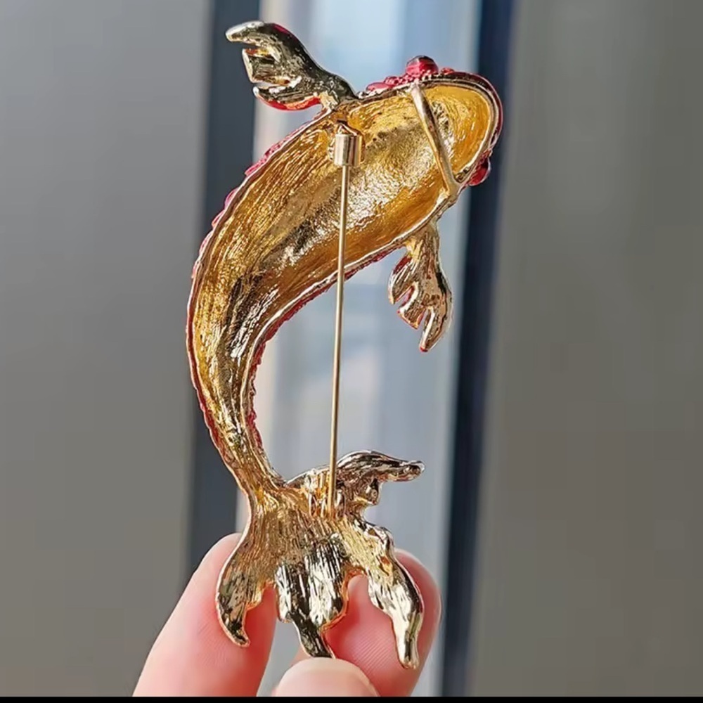 Sirena Red Crystal Carp Fish Brooch - Picture 3 of 8